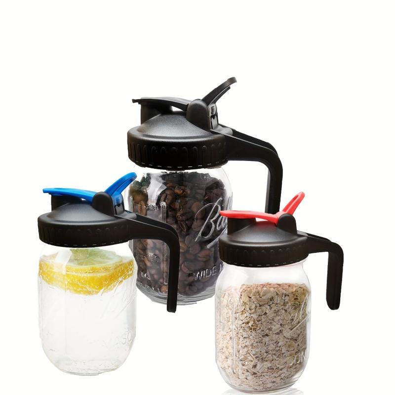 4pcs Mason Jar Lid Wide Mouth Shaker Cup With Handle 86mm Cold Brew Grain
