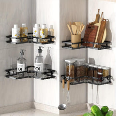 Punch Triangle Shelf Kitchen Storage Rack With Hooks
