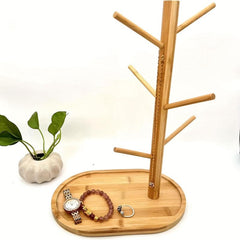 Bamboo Mug Holder with 6 Hooks Countertop Coffee Cup and Mug Rack