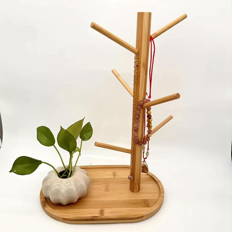 Bamboo Mug Holder with 6 Hooks Countertop Coffee Cup and Mug Rack