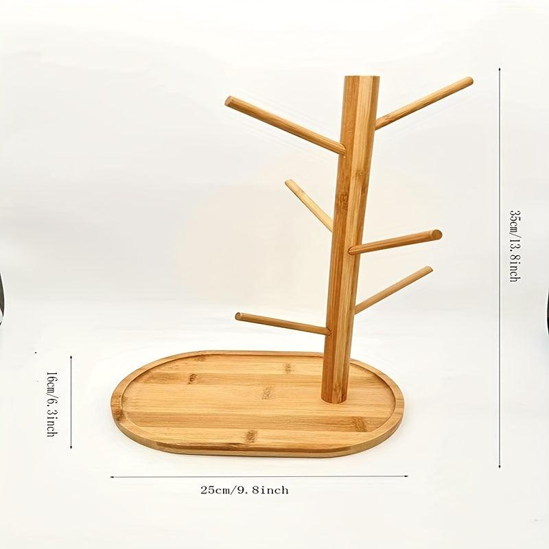 Bamboo Mug Holder with 6 Hooks Countertop Coffee Cup and Mug Rack