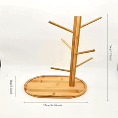 Bamboo Mug Holder with 6 Hooks Countertop Coffee Cup and Mug Rack