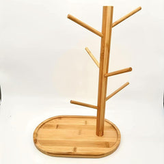Bamboo Mug Holder with 6 Hooks Countertop Coffee Cup and Mug Rack