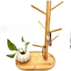Bamboo Mug Holder with 6 Hooks Countertop Coffee Cup and Mug Rack