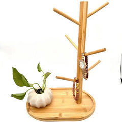 Bamboo Mug Holder with 6 Hooks Countertop Coffee Cup and Mug Rack