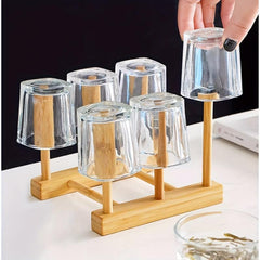 Bamboo Cup Holder Glass Hanging Rack for Home Milk Tea Cup Mug Drying