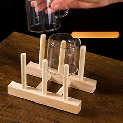 Bamboo Cup Holder Glass Hanging Rack for Home Milk Tea Cup Mug Drying