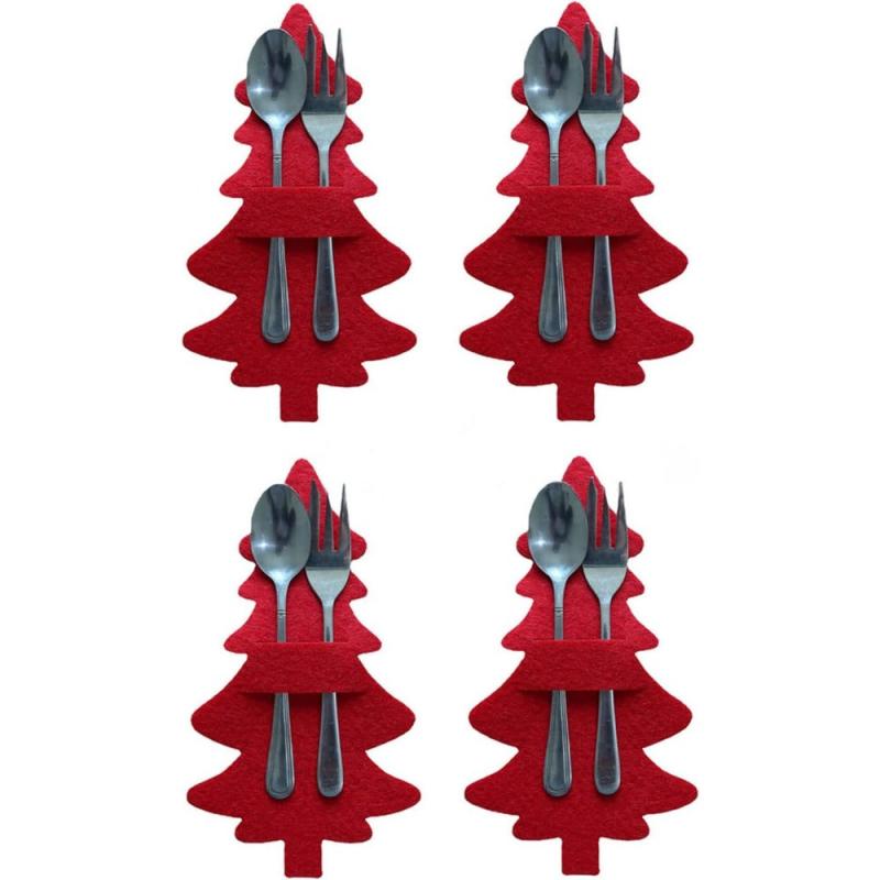 4pcs Xmas Tree Cutlery Holders Christmas Tableware Silverware Pouches