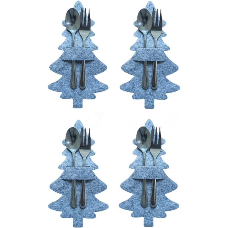 4pcs Xmas Tree Cutlery Holders Christmas Tableware Silverware Pouches