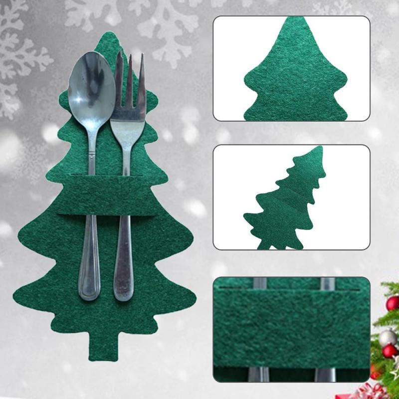 4pcs Xmas Tree Cutlery Holders Christmas Tableware Silverware Pouches