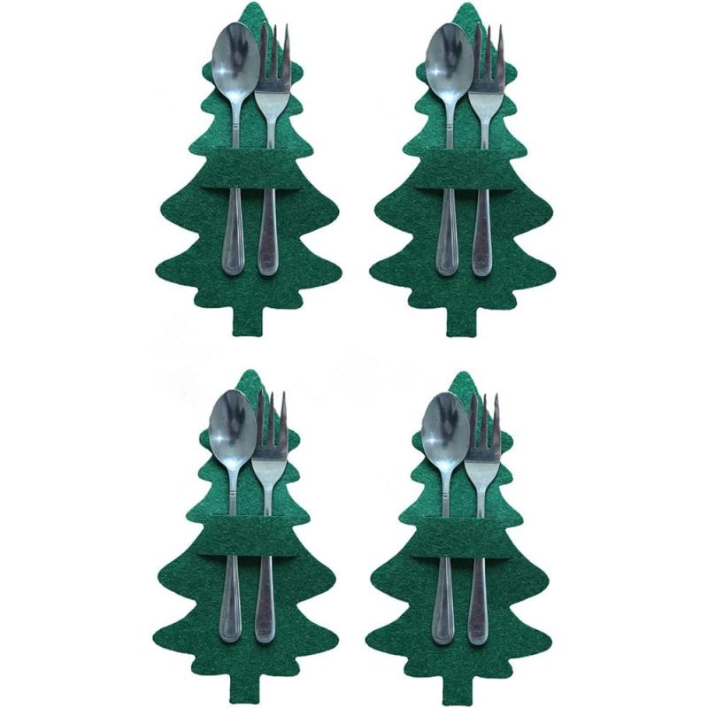 4pcs Xmas Tree Cutlery Holders Christmas Tableware Silverware Pouches