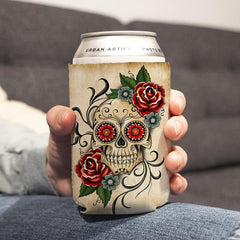 Roses & Skulls Neoprene Can Cooler Sleeve Insulated Cup Sleeve 12oz