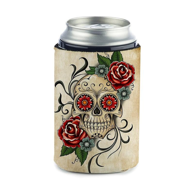 Roses & Skulls Neoprene Can Cooler Sleeve Insulated Cup Sleeve 12oz