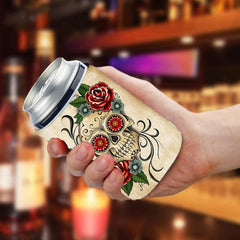 Roses & Skulls Neoprene Can Cooler Sleeve Insulated Cup Sleeve 12oz