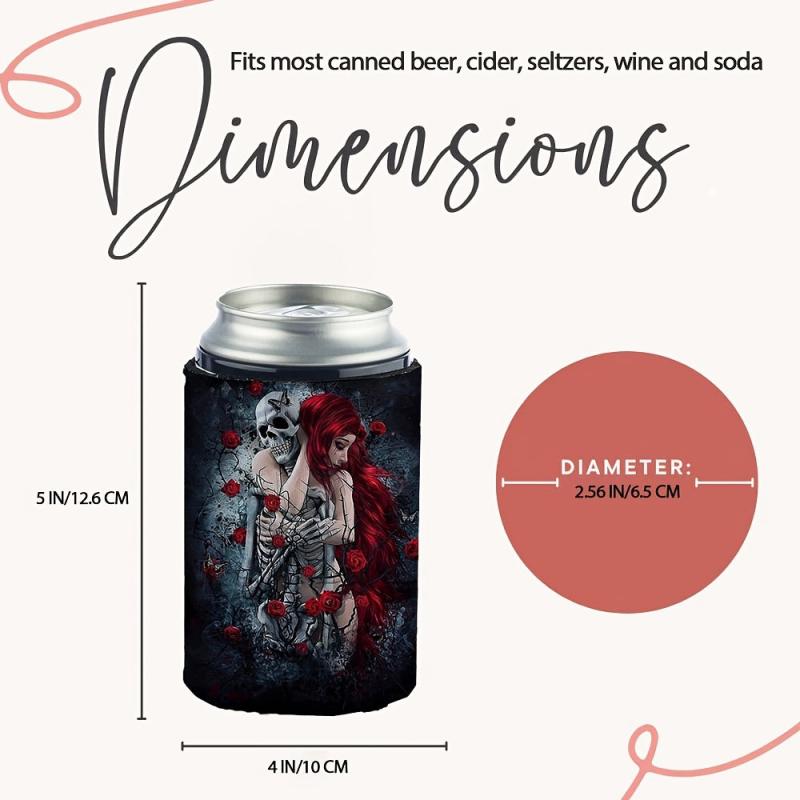 Roses & Skulls Neoprene Can Cooler Sleeve Insulated Cup Sleeve 12oz