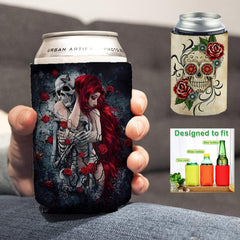 Roses & Skulls Neoprene Can Cooler Sleeve Insulated Cup Sleeve 12oz
