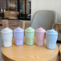 450ml Stainless Steel Insulated Coffee Cup with Straw