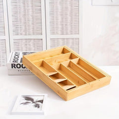 Bamboo Expandable Drawer Storage Box Tableware Rack