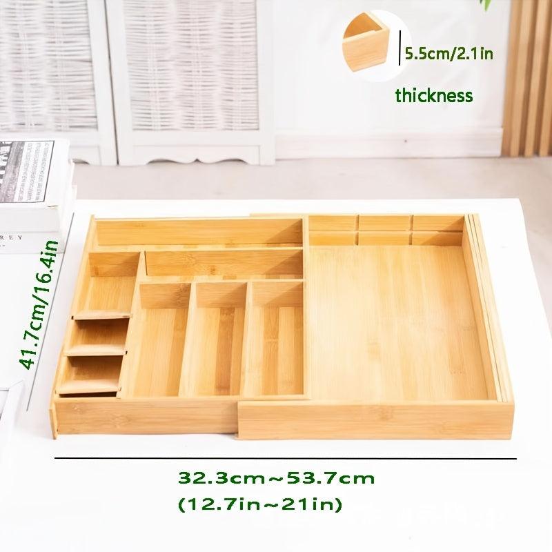 Bamboo Expandable Drawer Storage Box Tableware Rack