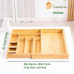 Bamboo Expandable Drawer Storage Box Tableware Rack