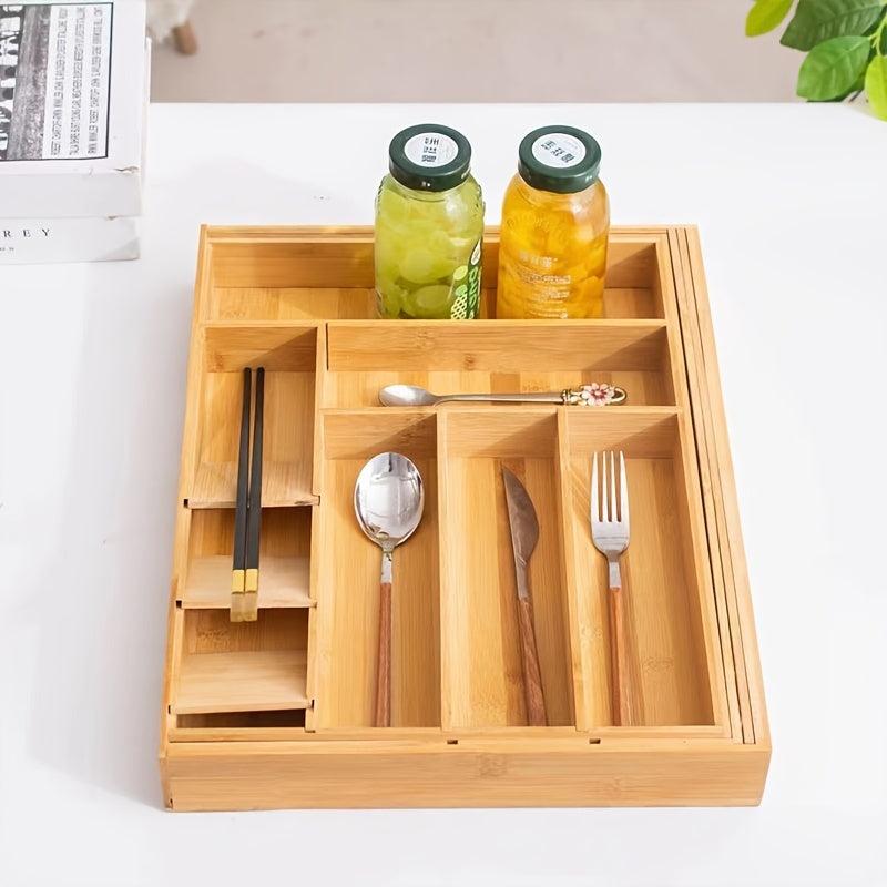 Bamboo Expandable Drawer Storage Box Tableware Rack