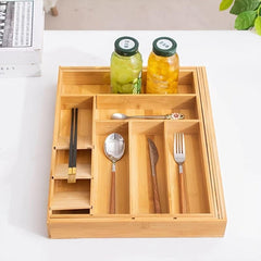Bamboo Expandable Drawer Storage Box Tableware Rack