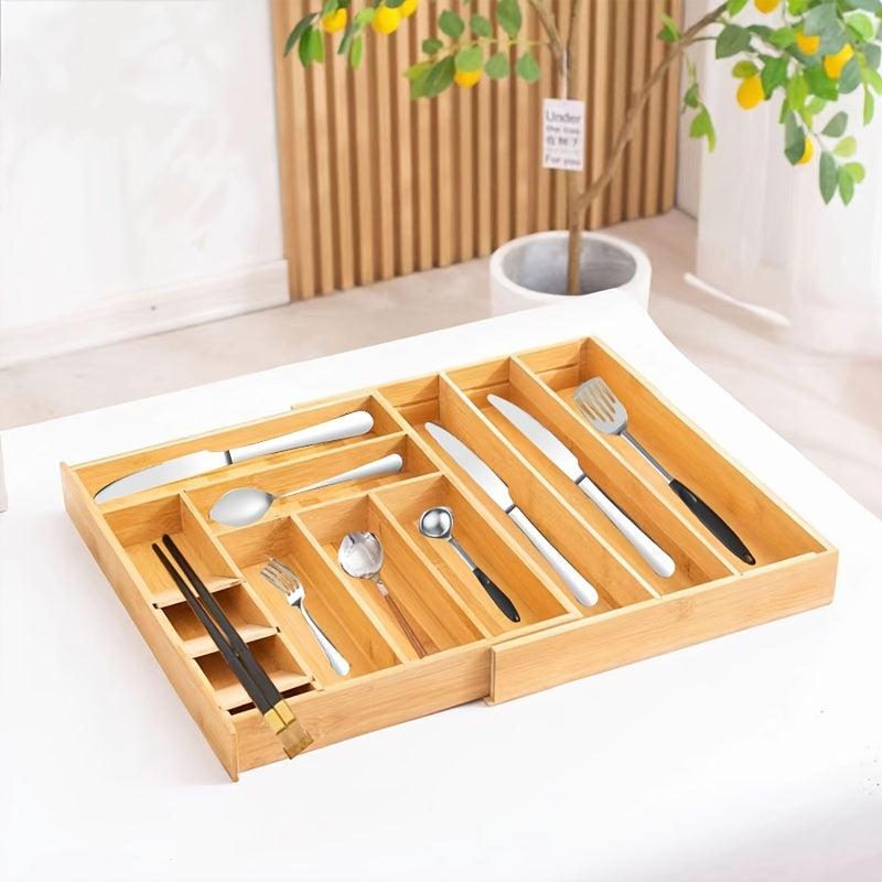 Bamboo Expandable Drawer Storage Box Tableware Rack
