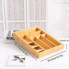 Bamboo Expandable Drawer Storage Box Tableware Rack