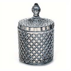 Crystal Glass Jar W/ Lid Diamond Pattern Candy Storage Box