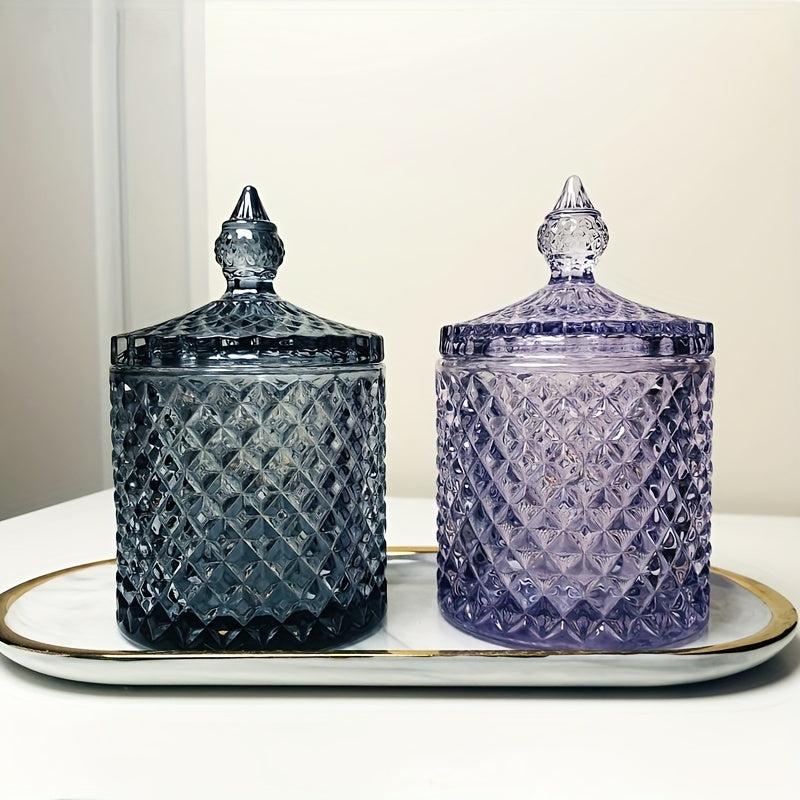 Crystal Glass Jar W/ Lid Diamond Pattern Candy Storage Box