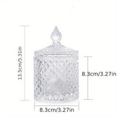 Crystal Glass Jar W/ Lid Diamond Pattern Candy Storage Box
