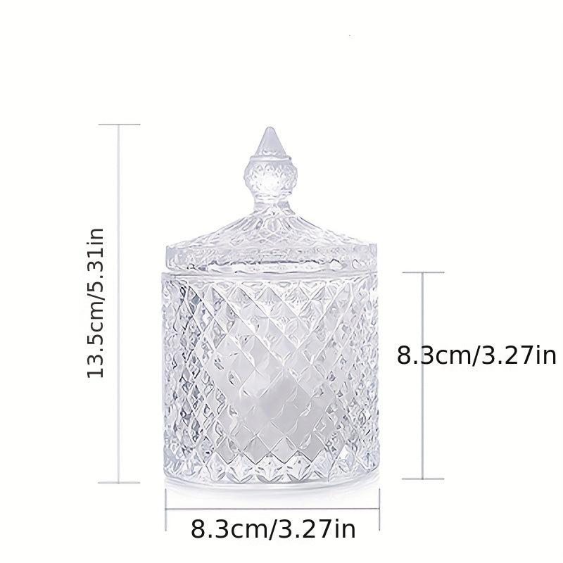 Crystal Glass Jar W/ Lid Diamond Pattern Candy Storage Box