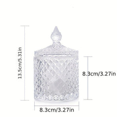 Crystal Glass Jar W/ Lid Diamond Pattern Candy Storage Box