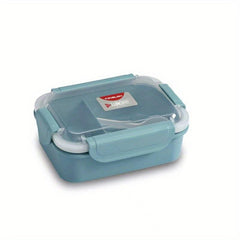Square Divided Lunch Box with Tableware, Leakproof Food Container for Office