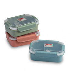 Square Divided Lunch Box with Tableware, Leakproof Food Container for Office