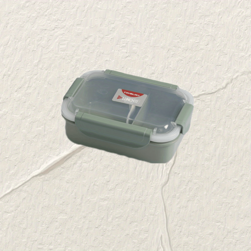 Square Divided Lunch Box with Tableware, Leakproof Food Container for Office