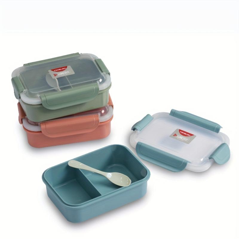 Square Divided Lunch Box with Tableware, Leakproof Food Container for Office