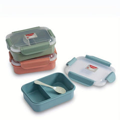 Square Divided Lunch Box with Tableware, Leakproof Food Container for Office