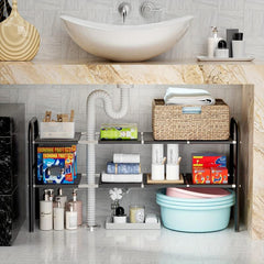 Zendar Under Sink Organizers Tier Expandable Cabinet Bathroom Shelf Storage