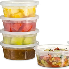 12pcs 8oz Plastic Soup Cup with PE Cover - Dishwasher Safe