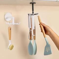 Rotating Utensil Holder w/7 Hook Kitchen Storage