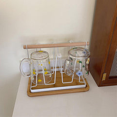 Wooden Drainage Cup Holder with Tray for Easy Cleanup