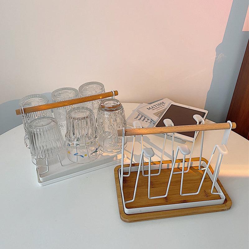 Wooden Drainage Cup Holder with Tray for Easy Cleanup