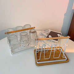 Wooden Drainage Cup Holder with Tray for Easy Cleanup