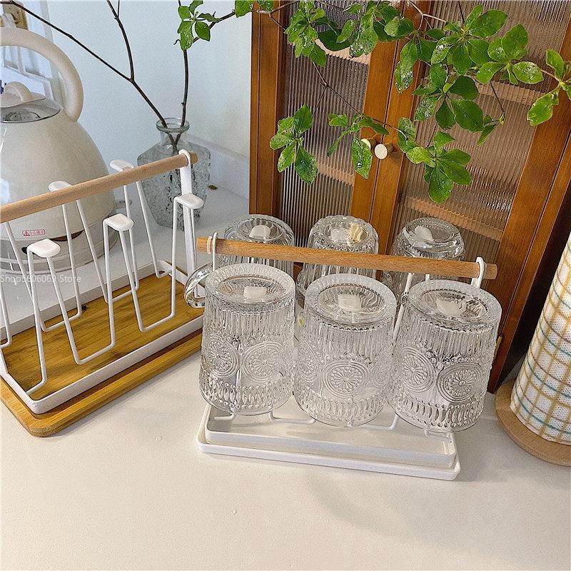 Wooden Drainage Cup Holder with Tray for Easy Cleanup