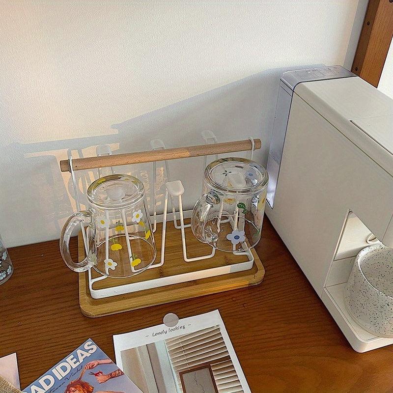 Wooden Drainage Cup Holder with Tray for Easy Cleanup