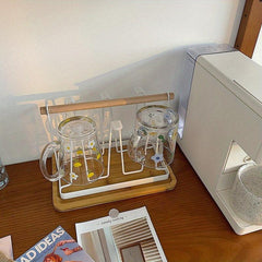 Wooden Drainage Cup Holder with Tray for Easy Cleanup
