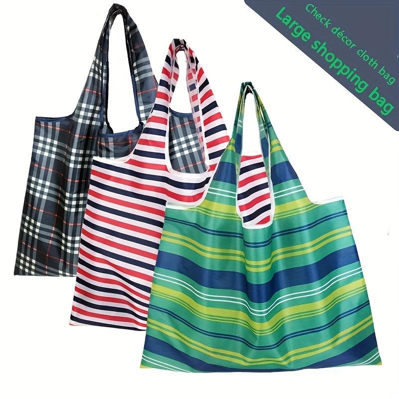 Waterproof Durable Striped Plaid Reusable Grocery Bags