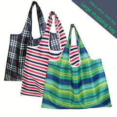 Waterproof Durable Striped Plaid Reusable Grocery Bags