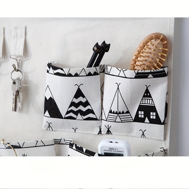 3D Hanging Bag with 5 Pockets Cotton Linen Wall Storage Pocket